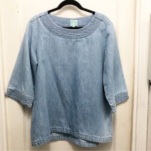 Martha Stewart Everyday Blue Chambray Denim 3/4 Length Sleeves Tunic Size Large